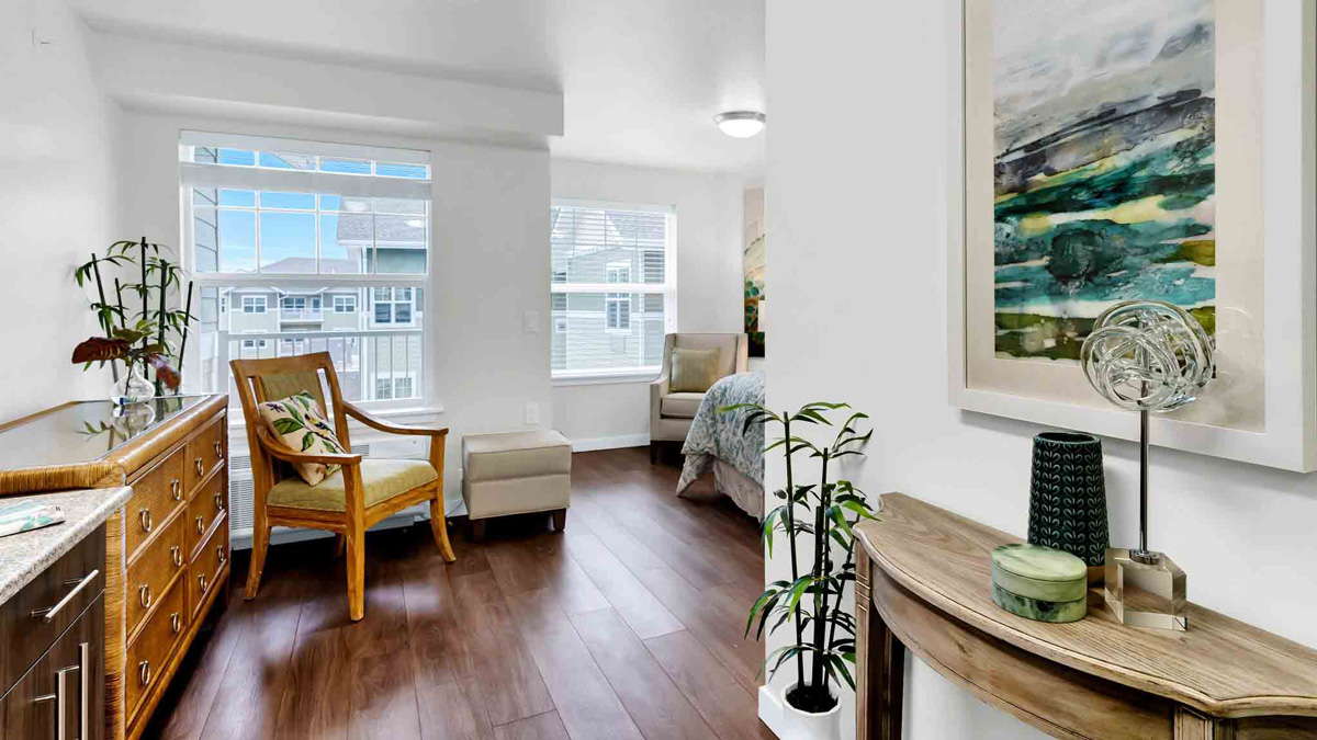 A living room in a Camellia Gardens apartment