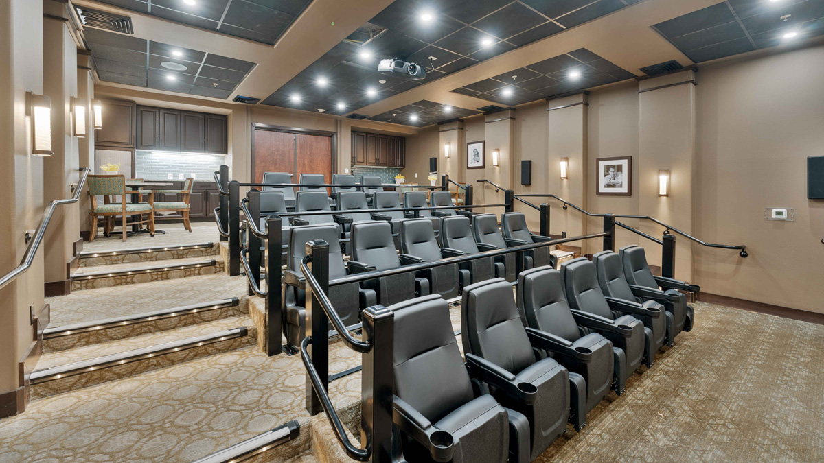 The theater room at Camellia Gardens